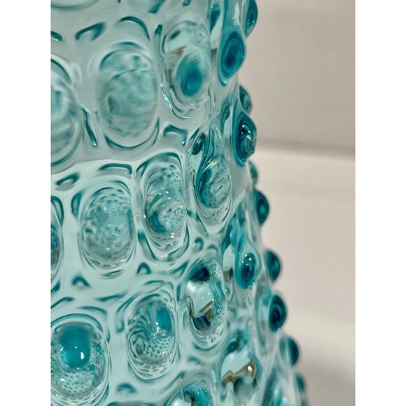 Vintage Handblown Hobnail Glass Aqua Blue Large 9.75" Tall Handled Pitcher - Picture 7 of 12